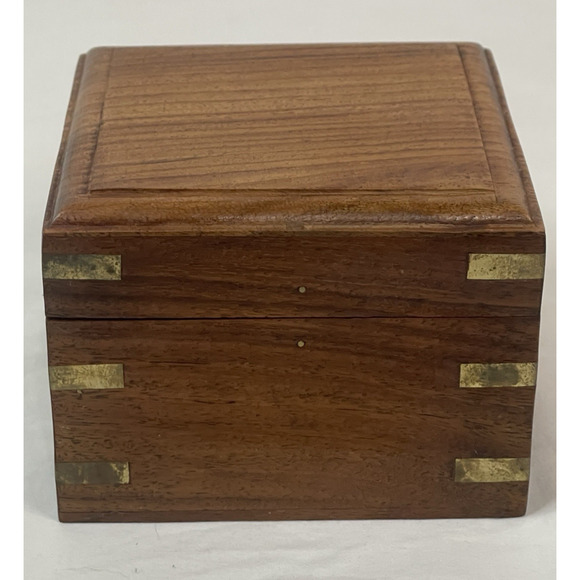 Vintage Pier 1 Nautical Floating Compass In Wooden Box Brass Dovetail Corners - Picture 4 of 8